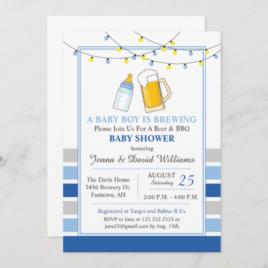 Bier en Baby shower uitnodiging blauw (Voorkant / Achterkant)