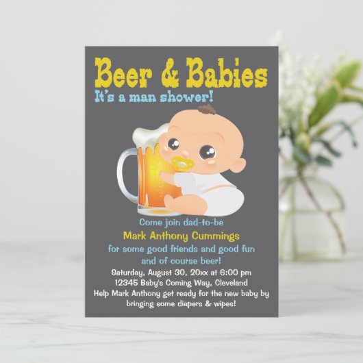 Bier en baby's papa-to-be Baby shower-uitnodiging Kaart (Staand voorkant)