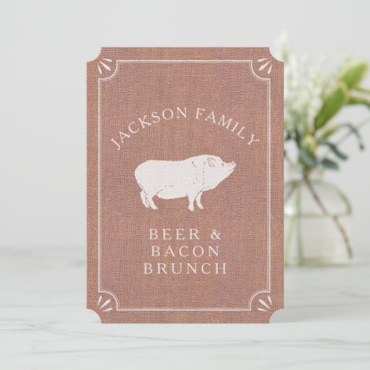 Bier en Bacon Brunch  Varkenland Rustic Kaart (Staand voorkant)