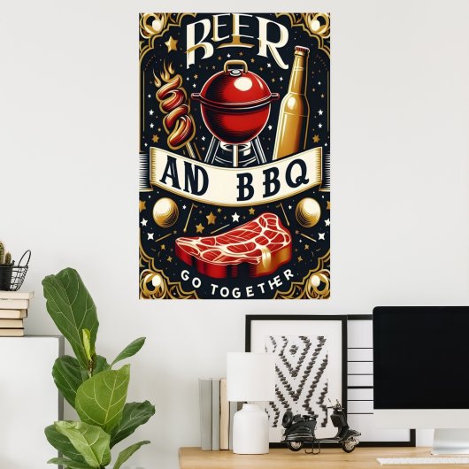 Bier en BBQ gaan samen Poster (Thuiskantoor)