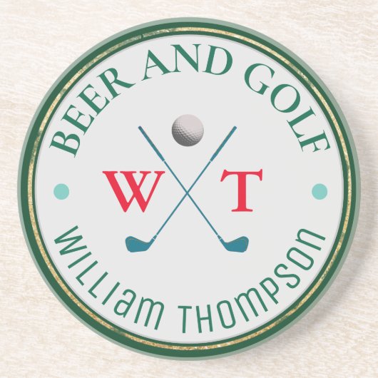 BIER EN GOLFspeler Logo Zandsteen Onderzetter (Voorkant)