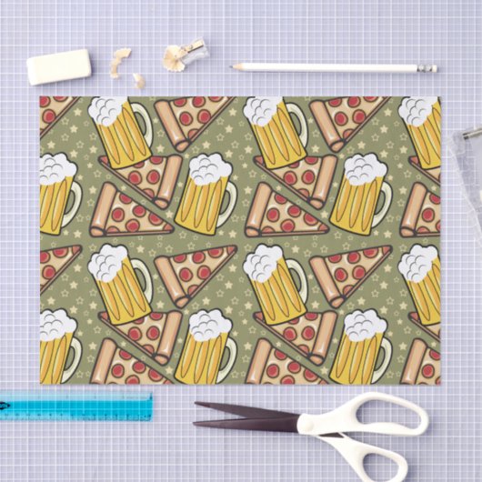 Bier en Pizza Grafisch Tissuepapier (Craft)
