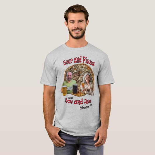 Bier en pizza met Joe en Jan - T-shirt (Voorkant volledig)