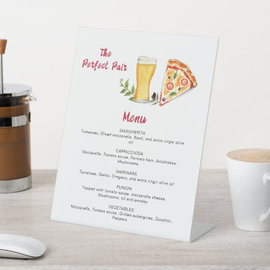 Bier en Pizza Party Menu Reclamebord Met Voetstuk (Insitu)