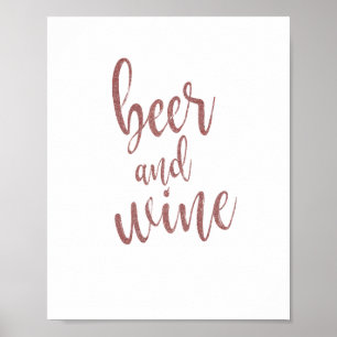 Bier en wijn Roze Gouden Glitter 8x10 Trouwbord Poster