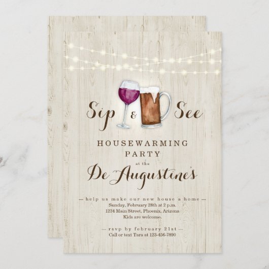 Bier- en wijnsip en Zie Housewarming Party Kaart (Voorkant / Achterkant)