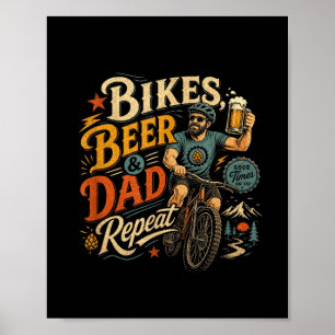 Bier fietsende vader retro 1970s vintage fiets fan poster