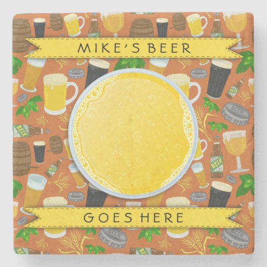Bier Glass Bottle Hops en Barley Pattern Stenen Onderzetter (Voorkant)