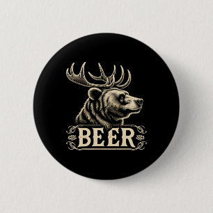 Bier Grappig  Ontwerp Beer met Hertengewei F Ronde Button 5,7 Cm