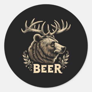 Bier Grappig Ontwerp Beer met Hertengewei F Ronde Sticker