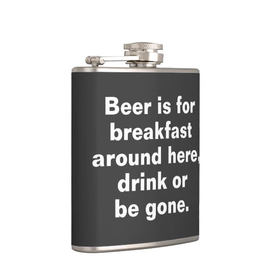 Bier is hier voor ontbijt, drink of ga. heupfles (Rechts)