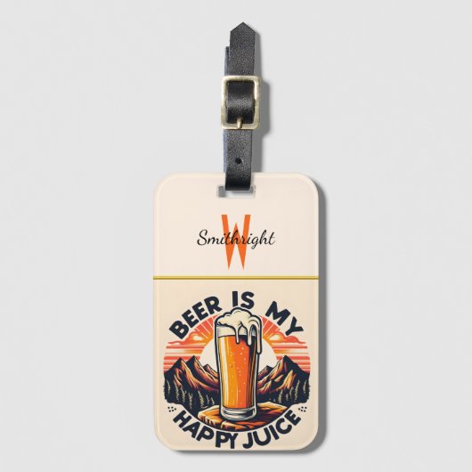 Bier is mijn gelukkige sap berg zonsondergang bagagelabel (Voorkant (verticaal))