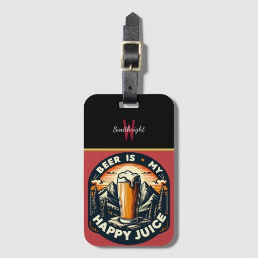 Bier is mijn gelukkige sap berg zonsondergang bagagelabel (Voorkant (verticaal))