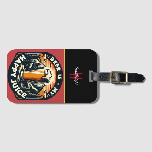 Bier is mijn gelukkige sap berg zonsondergang bagagelabel (Voorkant (horizontaal))