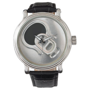 bier kan open drink metalen tank bovenaan horloge