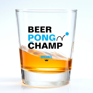 Bier Pong Champion Kampioen Blauw & Zwart Shot Glas