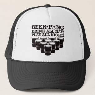 Bier Pong Drink de hele dag Al nacht - zwart Trucker Pet