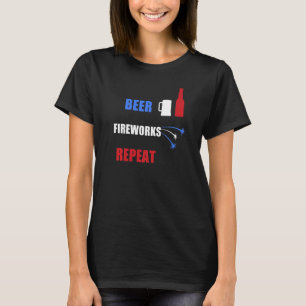 Bier Vuurwerk Herhaal Patriottisch USA 4 van juli T-shirt