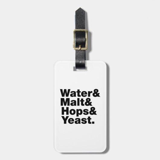 Bier = Water, mout, hop en gist. Bagagelabel (Voorkant verticaal)