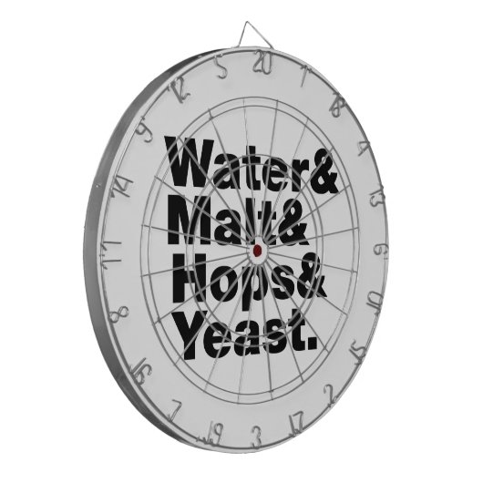 Bier = Water, mout, hop en gist. Dartbord (Voorkant Links)