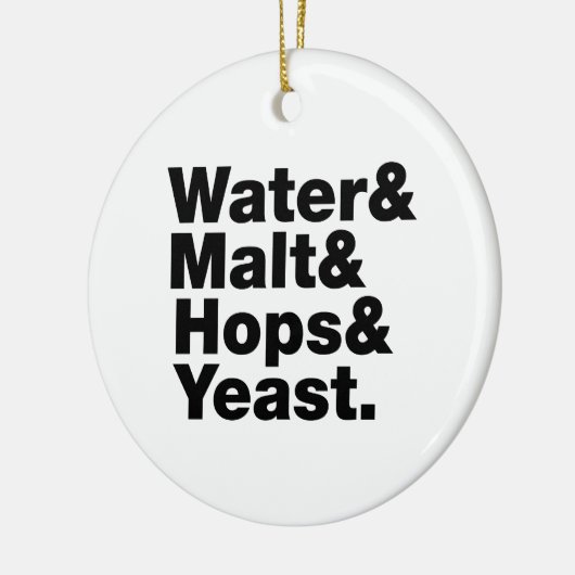 Bier = Water, mout, hop en gist. Keramisch Ornament (Links)