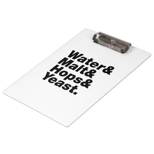 Bier = Water, mout, hop en gist. Klembord (Gekanteld)