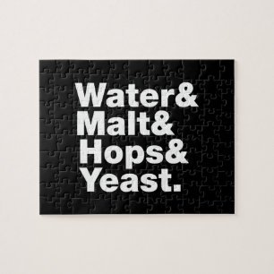 Bier = Water, mout, hop en gist. Legpuzzel