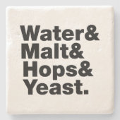 Bier = Water, mout, hop en gist. Stenen Onderzetter (Voorkant)