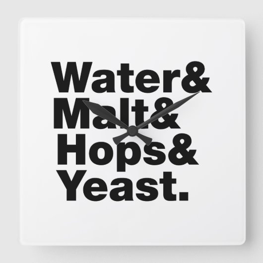 Bier = water & mout & hop & gist. vierkante klok (Voorkant)