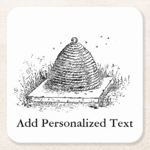 Bierbakkerszwarte en witte  tekening vierkante kartonnen onderzetter