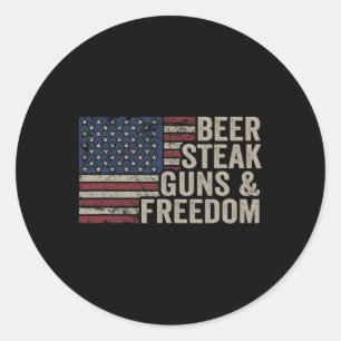Bierbiefstuk Pistolen en Vrijheid - 4th July USA F Ronde Sticker