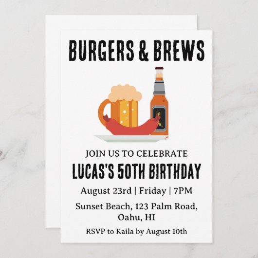 bière bbq invitation anniversaire (Devant / Derrière)