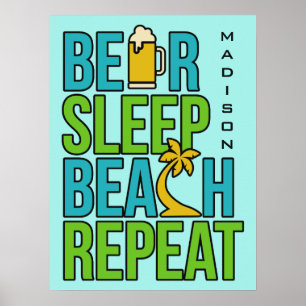 Bière - Sommeil - Plage nom personnalisé & affiche