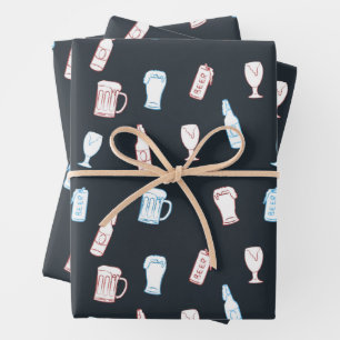 Bieren Rustieke Handgetekende Whimsical Bierfeest Inpakpapier Vel