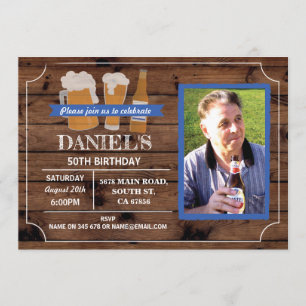 Bières Anniversaire 50e 60e Invitation photo Bois