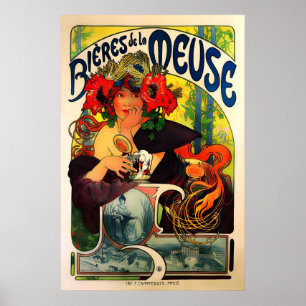 Bières de la Meuse 1897 AFFICHE IMPRIMÉE A5-A1 Alf