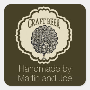  bieretiketten met pauw vierkante sticker