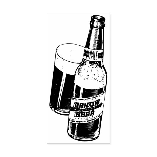 Bierfles en glas 	rubberstempel (Afrduk)