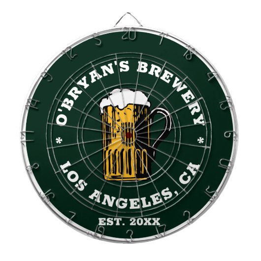 bierglas aangepaste naam set datum tekst groen dartbord (Voorkant)