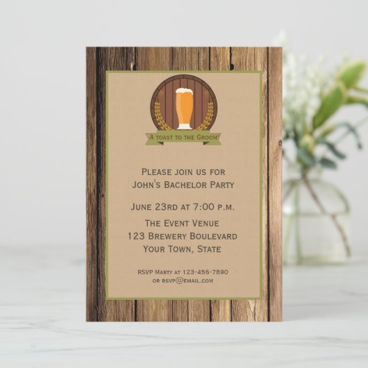 Bierglas, Houten Look Bachelor Party Kaart (Staand voorkant)