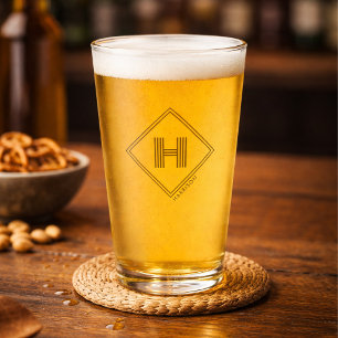 Bierglas Modern Geometrisch Initiaal Monogram Glas