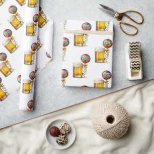 Biermok met Happy Birthday-ballonnen Cadeaupapier