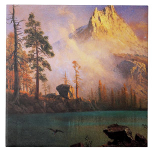 Bierstadt - Bergmeer, schilderij met fijne kunst Tegeltje