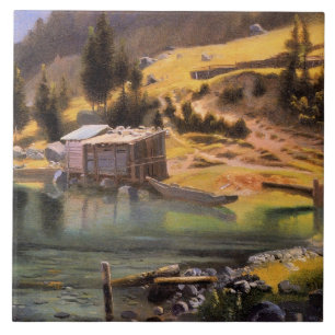 Bierstadt - Gevist en jachtkamp, Alaska Tegeltje