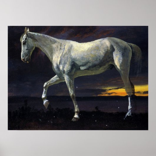 Bierstadt - witte paarden en zonnebank poster (Voorkant)