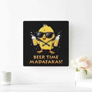 Biertijd Madafakas Grappig Meme Duck Goose Retro Vierkante Klok