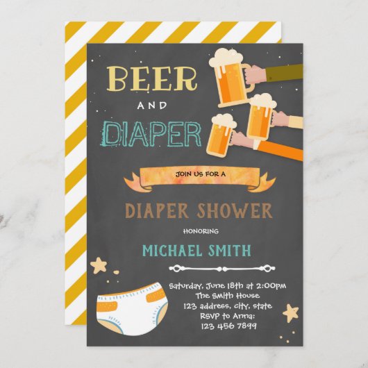  biertje en luier feestuitnodiging kaart (Voorkant / Achterkant)