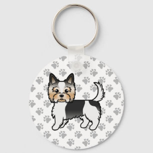 Biewer Terrier / Biewer Yorkie Cartoon Hond & Poot Sleutelhanger