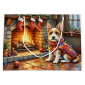 Biewer Terrier Fireplace with Christmas Lights Groot Cadeauzakje (Voorkant)