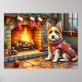 Biewer Terrier Fireplace with Christmas Lights Poster (Voorkant)